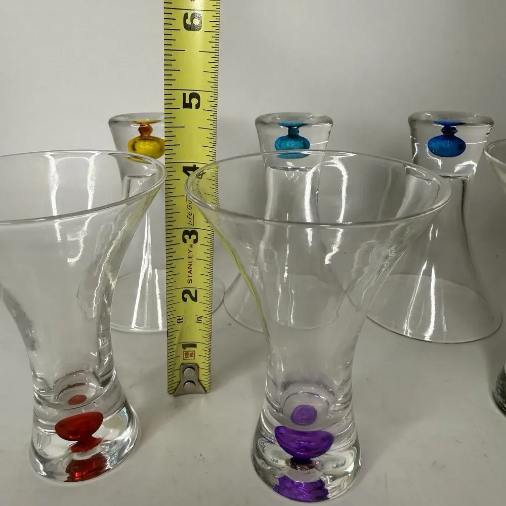 Vintage MCM Hand Blown Multi Color Bubble Cordial Art Glass Set Of 6 Barware